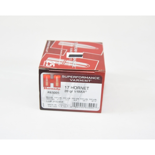 25 Rounds Hornady 17 Hornet 20gr. V-Max Ammunition