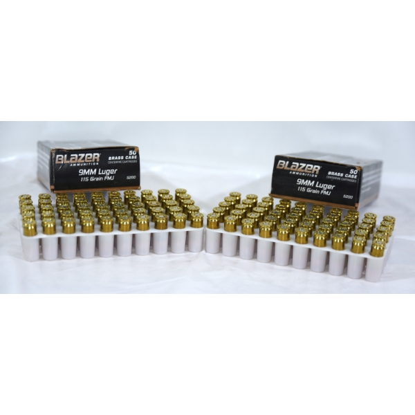 100 Rounds Blazer 9mm Luger 115gr FMJ Ammunition 