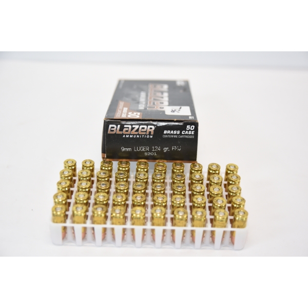 50 Rds. Blazer 9mm Luger 124gr F.M.J. Ammunition 