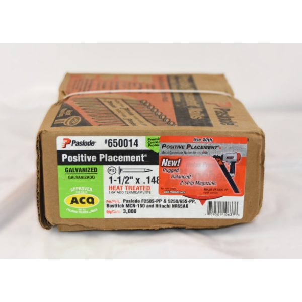 3,000 Paslode Positive Placement Galvanized 1-1/2" x .148 Heat Treated Nails