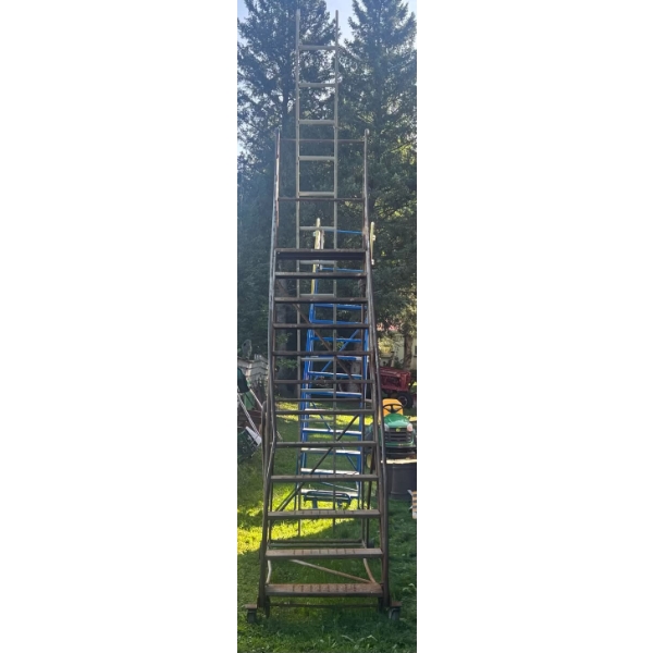 Tall Rolling Warehouse Ladder with Extension 