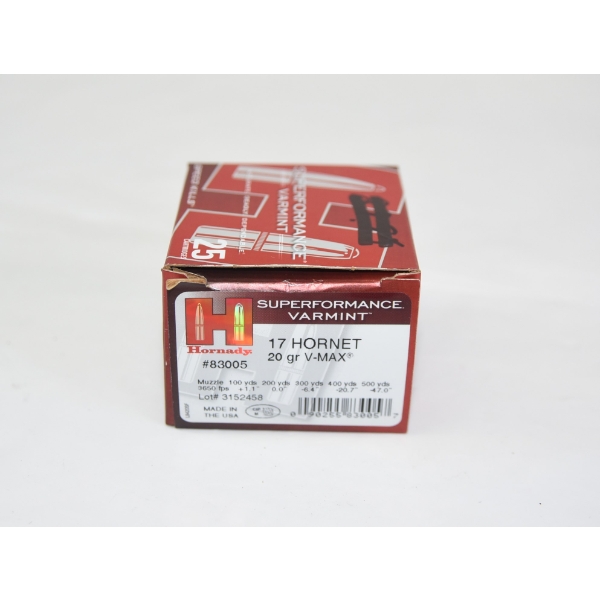 25 Rounds Hornady 17 Hornet 20gr. V-Max Ammunition