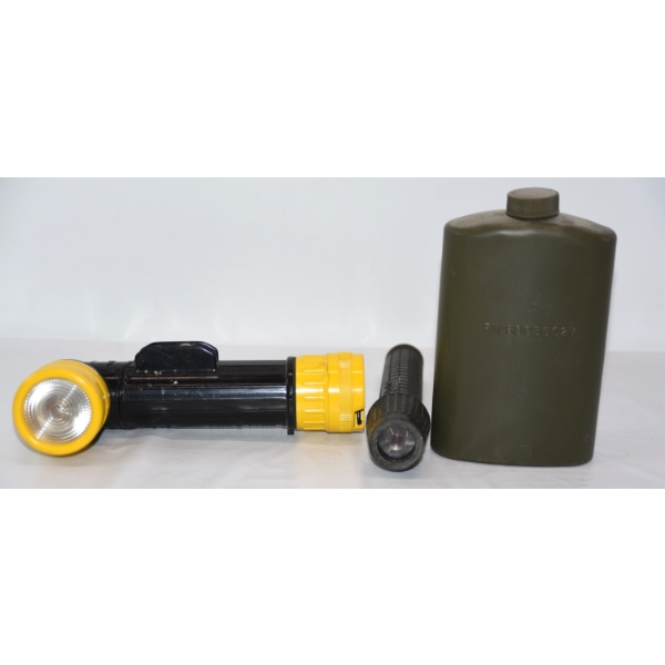 Plastic Water Canteen & 2 Flashlights
