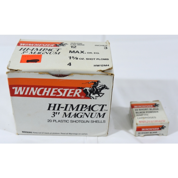 13 Rounds Winchester 12 Gauge 3"1 5/8 Oz. 4 Shot Ammunition & 50 Winchester 22 Short Blank