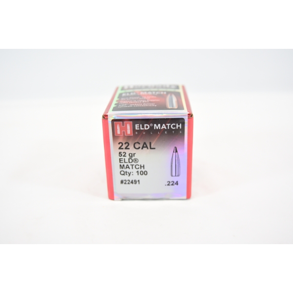 100 Rds. Hornady Eld Match 22 CAL 52gr Bullets 