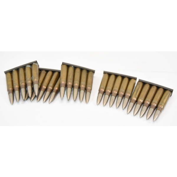 25 Rounds Surplus 8mm Mauser Caliber Ammunition On Stripper Clips