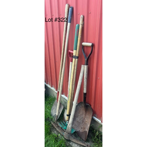 Assorted Shovels, Rakes & Garden Tools