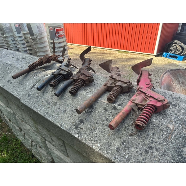 6 Vintage spring-Loaded Cultivator Shanks with Sweeps