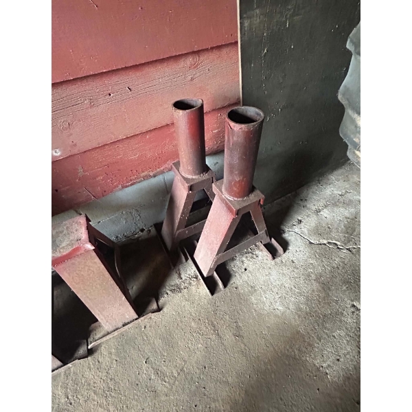 Pair of Heavy-Duty Red Steel Axle / Tractor Stands with Pipe Tops