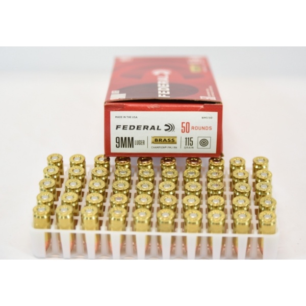 50 Rds. Federal 9mm Luger 115gr. FMJ RN Ammunition 