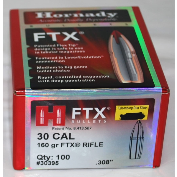 100 Rounds Hornady 30 Caliber 160 Grain FTX Rifle Bullets