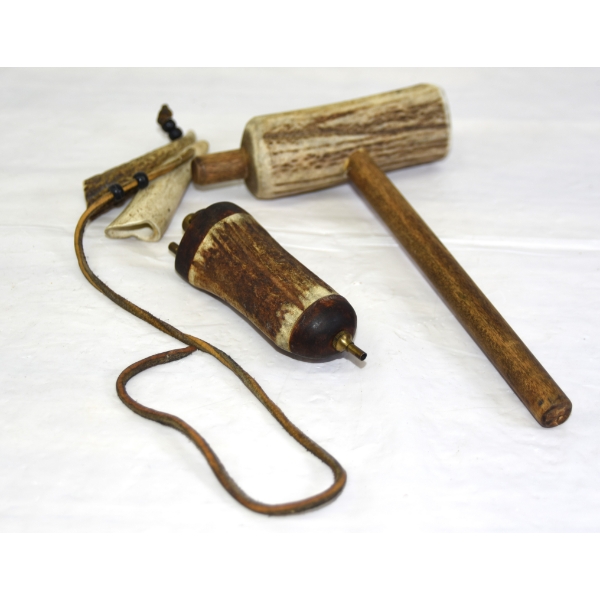 Set of Primitive Stag Ball Starter Pan Flask And Powder Measures