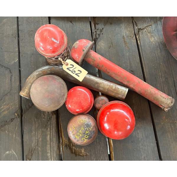 Lot of Vintage Red Tractor Caps, Pre-Cleaner, Breather Tube & Pipe, Possibly IH / Farmall