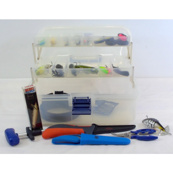 Clear 2-Tray Tackle Box With Assorted Tackle 