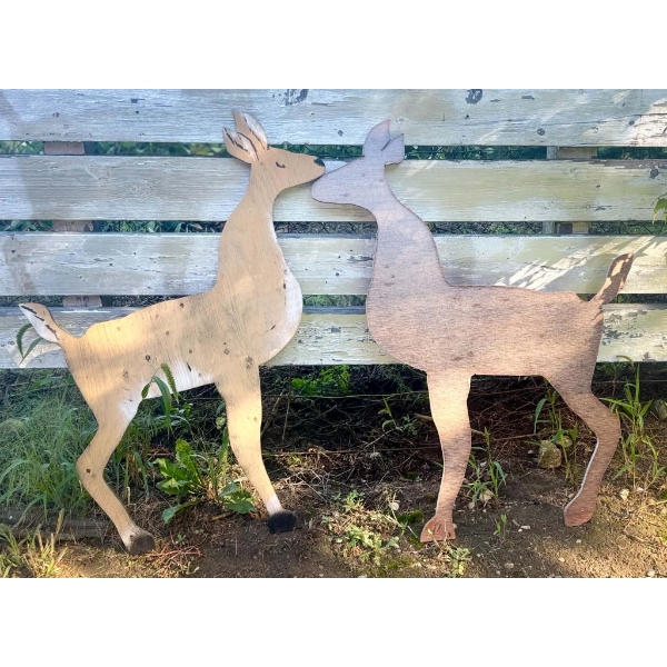 Pair of Wooden Deer Yard Decorations