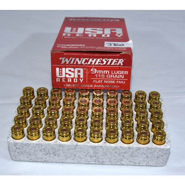 50 Rounds Winchester USA 9mm Luger 115gr FMJ Ammunition