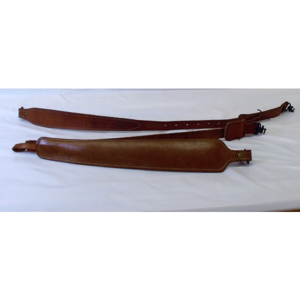 Box Lot - 1 Leather Gun Sling 33" - 1. Brown Leather Rifle Strap 43"