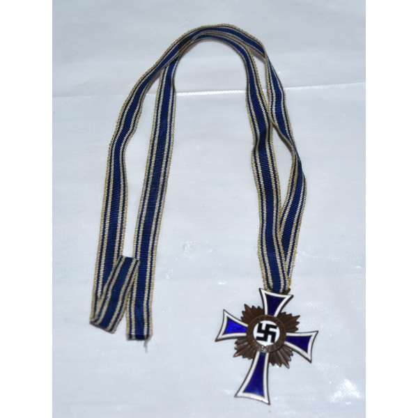 WWII German Mother’s Cross Medal w/ Ribbon – Blue & White Enamel