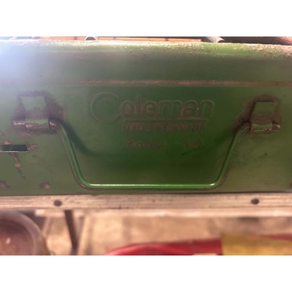 Vintage Coleman Two-Burner Camp Stove With Grill Grate & Cooking Utensils