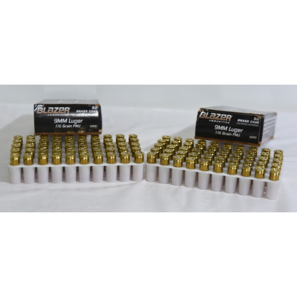 100 Rounds Blazer 9mm Luger 115gr FMJ Ammunition 