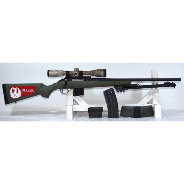 Ruger American Bolt Action .223 Rem Caliber Rifle With Box Scope Bipod & Extra Magazines