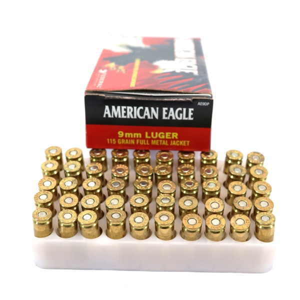 50 Rounds American Eagle 9MM Luger 115 Grain Full Metal Jacket Ammunition 
