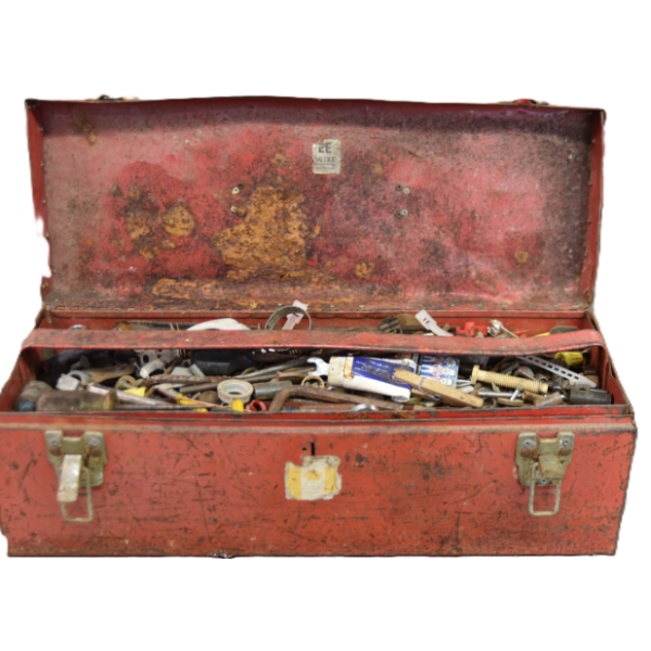 Rusty 19" x 7" EE Saunders Red Tool Box w/Contents 