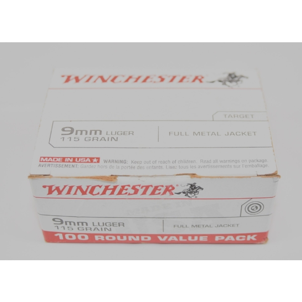 100 Rounds Winchester® 9mm 115-Grain FMJ Pistol Ammunition 