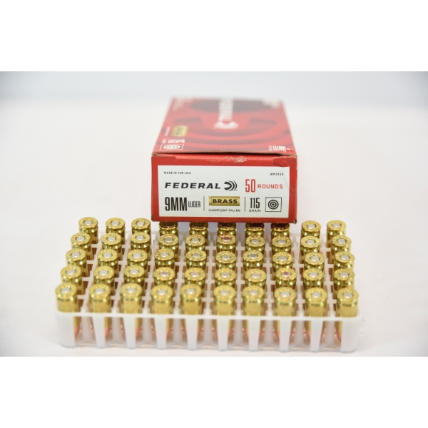 50 Rds. Federal 9mm Luger 115gr. FMJ RN Ammunition 