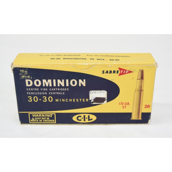 20 Rounds Dominion 30-30 Win Caliber 170 Grain Sabre Tip Ammunition In Vintage Box