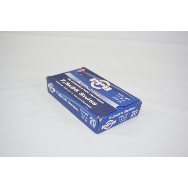 20 Rounds PPU 7,5 x55 Swiss FMJ BT 174gr. Ammunition