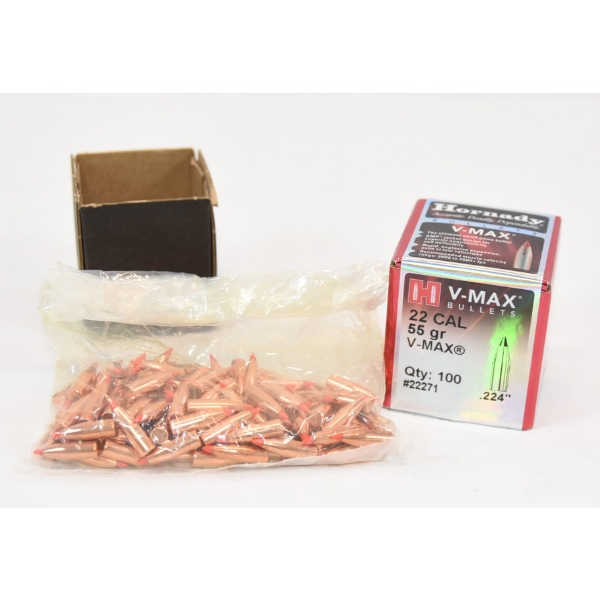 100 Pieces Hornady V-Max 22 CAL 55gr Bullets