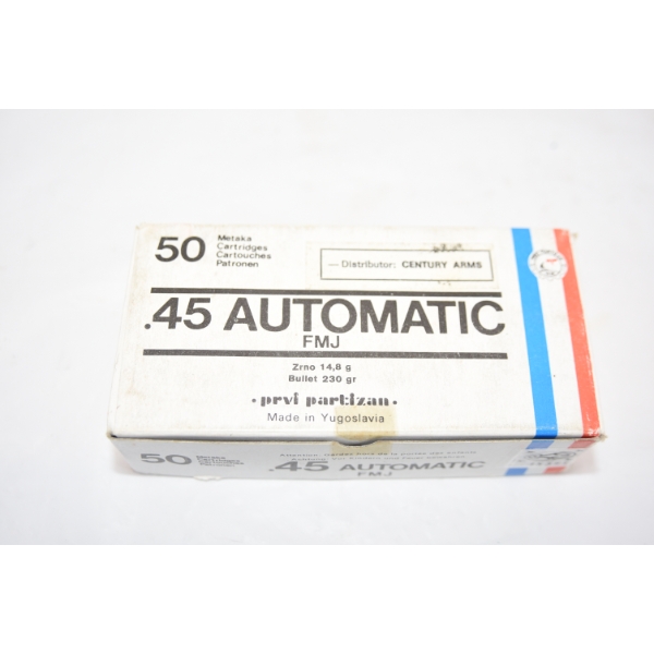 50 Rounds Prvi Partizan .45 Automatic FMJ Ammunition 
