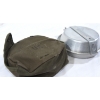 Image 1 :  A Stainless Canteen Frying Pan With A Green Nylon Cover