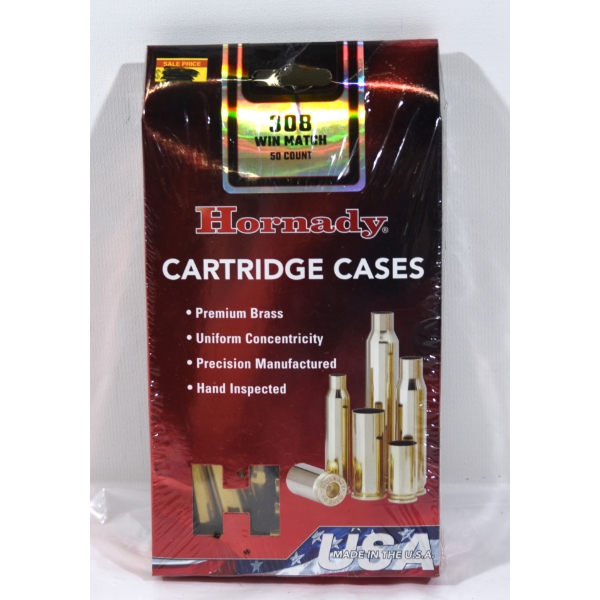 50 Count Package Of Hornady .308 Win Match  Unprimed Cartridge  Cases 