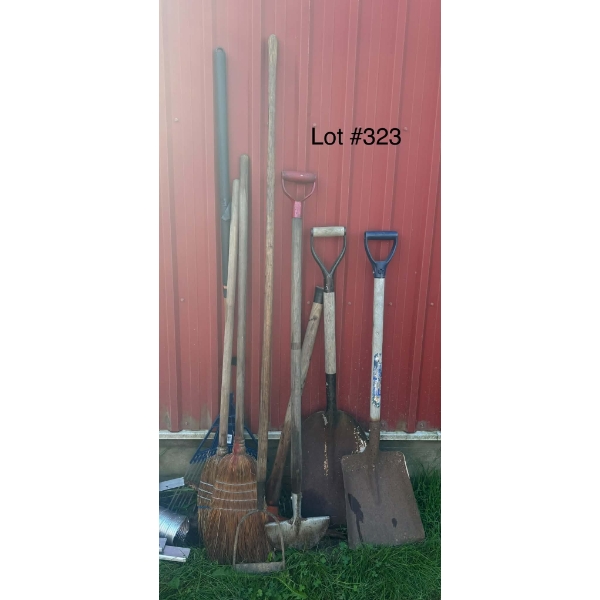 Assorted Shovels, Brooms & Yard Tools 