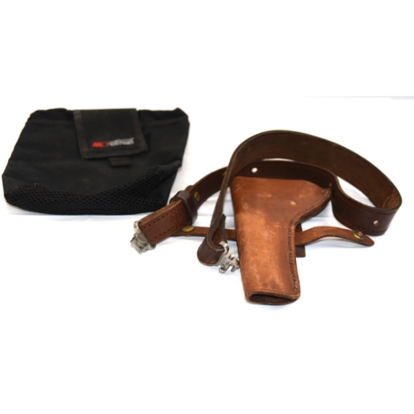 Competitive Edge Dynamics Brass Pouch & Brown Leather Gun Holster - Leather Cobra Gun Sling         