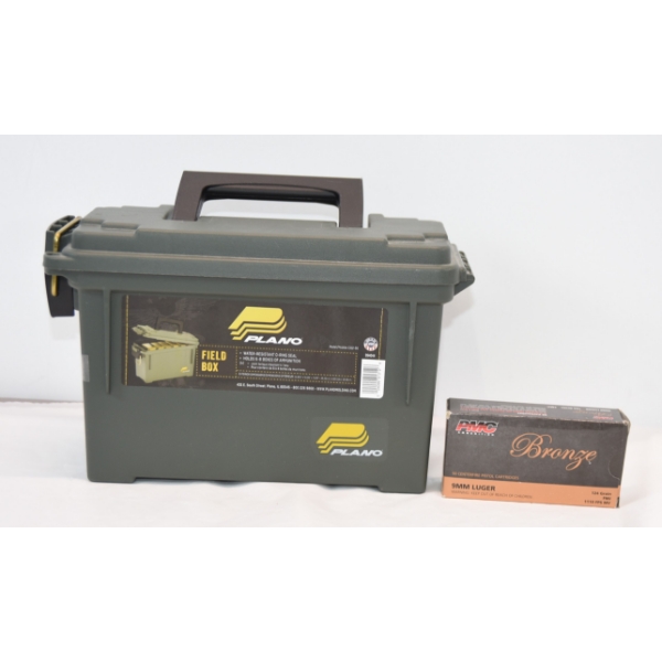 Box Lot 9mm Luger Ammunition & Plano Field Box 