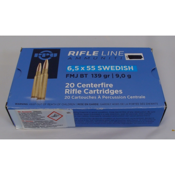 20 Rounds PPU 6.5x55 Swedish FMJ BT 139gr. Ammunition