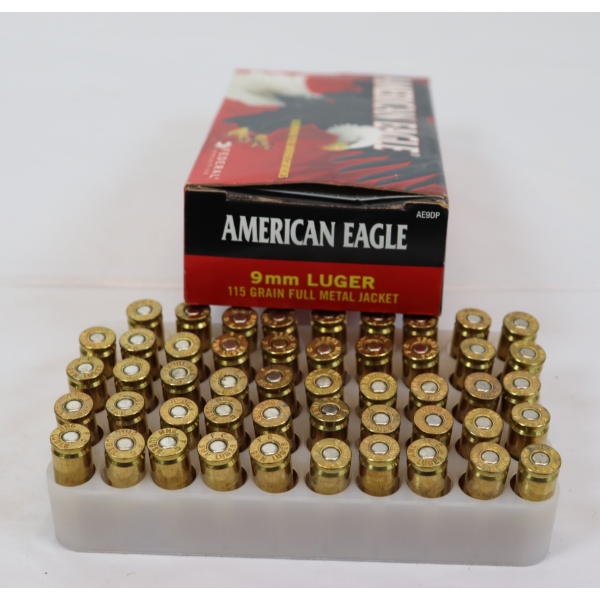 50 Rounds American Eagle 9MM Luger 115 Grain Full Metal Jacket Ammunition 