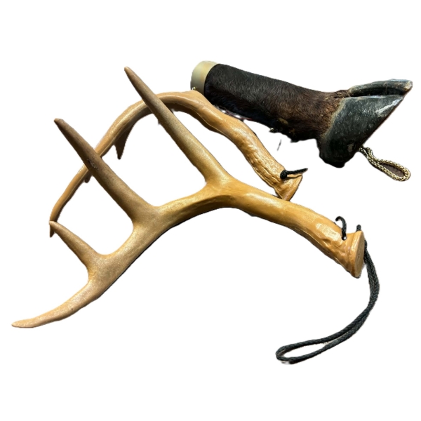 Primos Fighting Horns & Vintage Taxidermy Bovine Leg Flask 