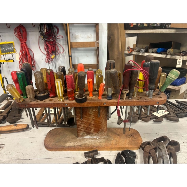 Vintage Screwdriver Collection with Wooden Stand