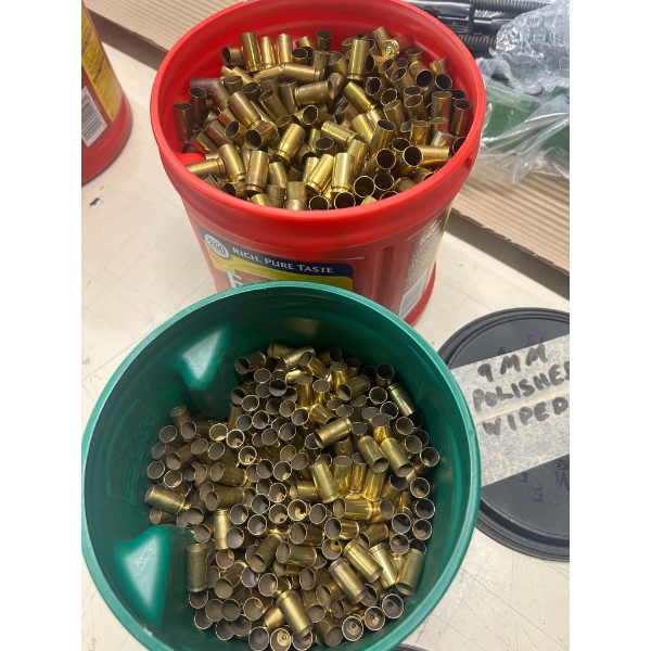 2 Coffee Cans 9MM Luger Brass