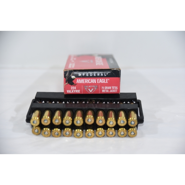 20 Rounds American Eagle 224 Valkyrie 75gr TMJ Ammunition 