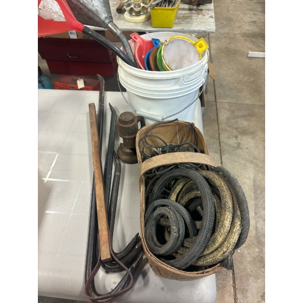 Assorted Funnels, Packing & Pry Bars