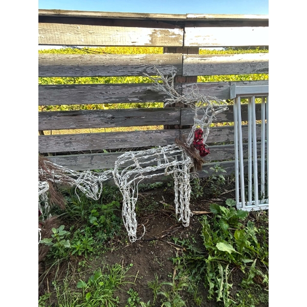 Lighted Wire-Frame Christmas Reindeer Yard Decorations with Plaid Bows