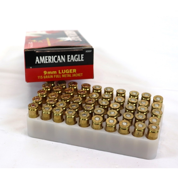 50 Rounds American Eagle 9MM Luger 115 Grain Full Metal Jacket Ammunition 