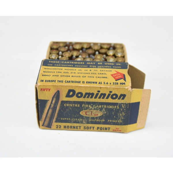 50 Rounds Dominion 22 Hornet 45gr. SP Ammunition