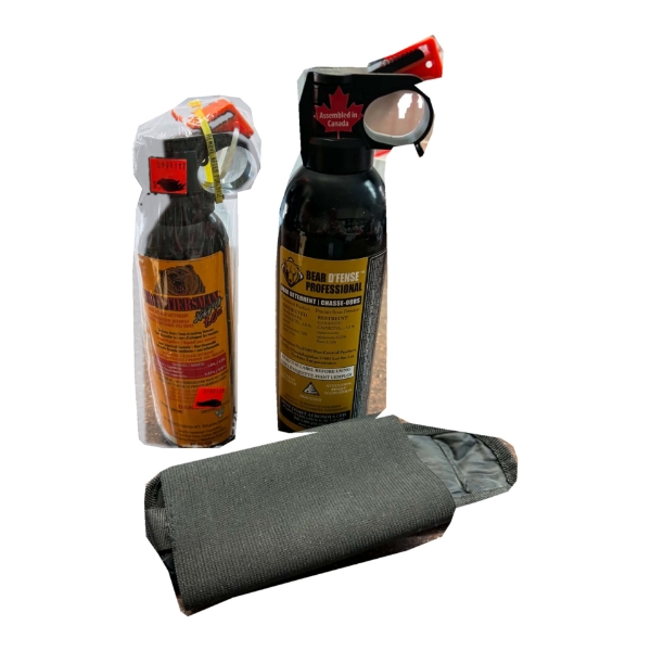 Bear Spray Lot – Frontiersman Xtra 1.0% (Sealed) + Bear D’Fense Professional, with Holster