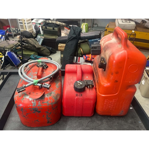 3 Assorted Size Gas Cans 